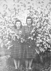 Onutė Andriukaitienė ir Bronislava Ambrazevičienė per obelų žydėjimą. Krasnojarskas. 1952