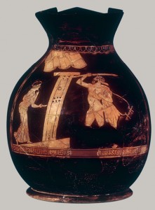 Vaza vynui pilti. V a. pr. Kr. Scena, kartais interpretuojama kaip smurto. Iš: www.metmuseum.org