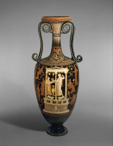 Lutroforas, skirtas vandeniui pernešti vedybų ritualo metu. IV a. pr. Kr. Ši vaza, pastatyta ant kapo, reiškė, kad jame palaidotas viengungis ar viengungė. Iš: www.metmuseum.org